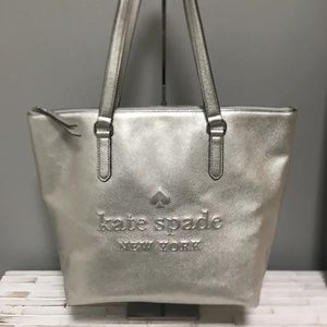 NWT Kate Spade Leather Penny Larchmont Avenue Logo Tote Silver tone hardware